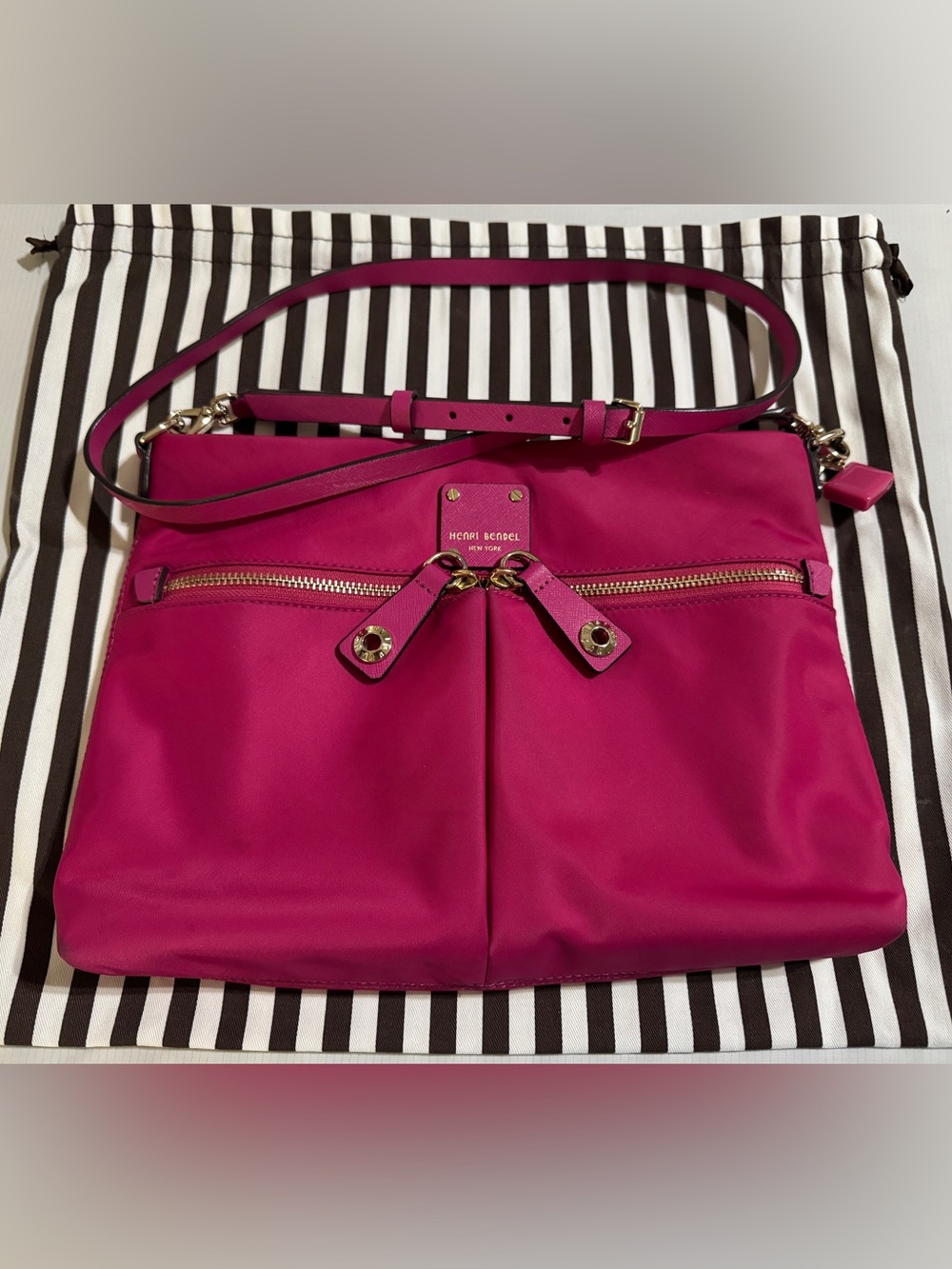 henri bendel Hot Pink Crossbody Nylon Bag with Gold Hardware